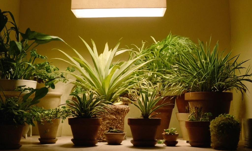 Especímenes de plantas que prosperan dentro de una habitación iluminada con plantas que reciben una fuente de luz dirigida por expertos. (Español)