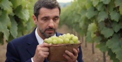 Mujer arrancó cuidadosamente las pequeñas flores blancas conocidas como Tomillo de su vid y discutió métodos de cosecha con un compañero de trabajo en una bodega