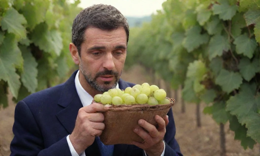 Mujer arrancó cuidadosamente las pequeñas flores blancas conocidas como Tomillo de su vid y discutió métodos de cosecha con un compañero de trabajo en una bodega