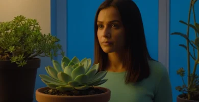 Soporte de comandos de pie junto a su planta suculenta maciza