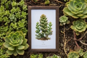 Gráfico de crecimiento botánico con semillas plantadas antes de una fotografía inspiradora de una planta suculenta cada vez mayor enlazada en viñedos y plantas. Optimizando el Crecimiento de los Suculentas.