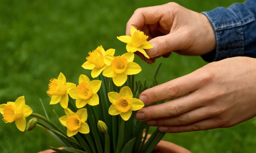 La persona de habla hispana que sostiene una colección de pequeñas flores amarillas