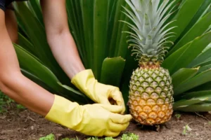 Persona con guantes de jardinería