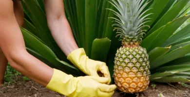 Persona con guantes de jardinería