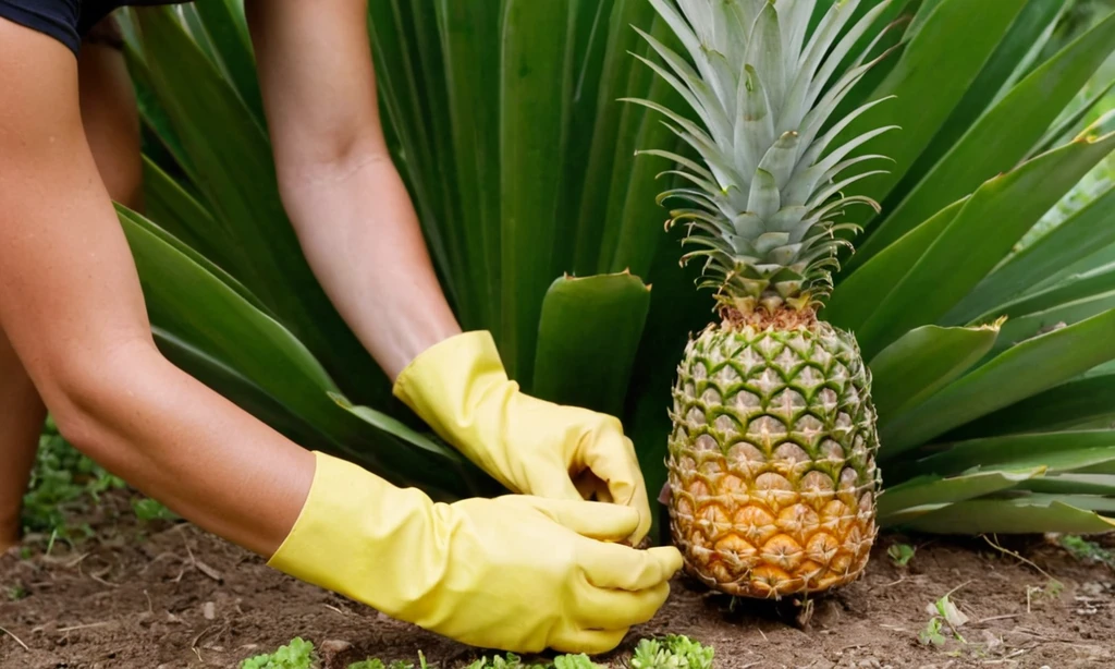 Persona con guantes de jardinería