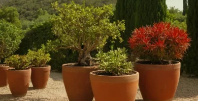 Fernando agarrando algunas plántulas rojas en una maceta y extendiendo sus ramas por una jardín veraniega. Traducido: Cómo plantar bulbos de azafrán paso a paso fácilmente.