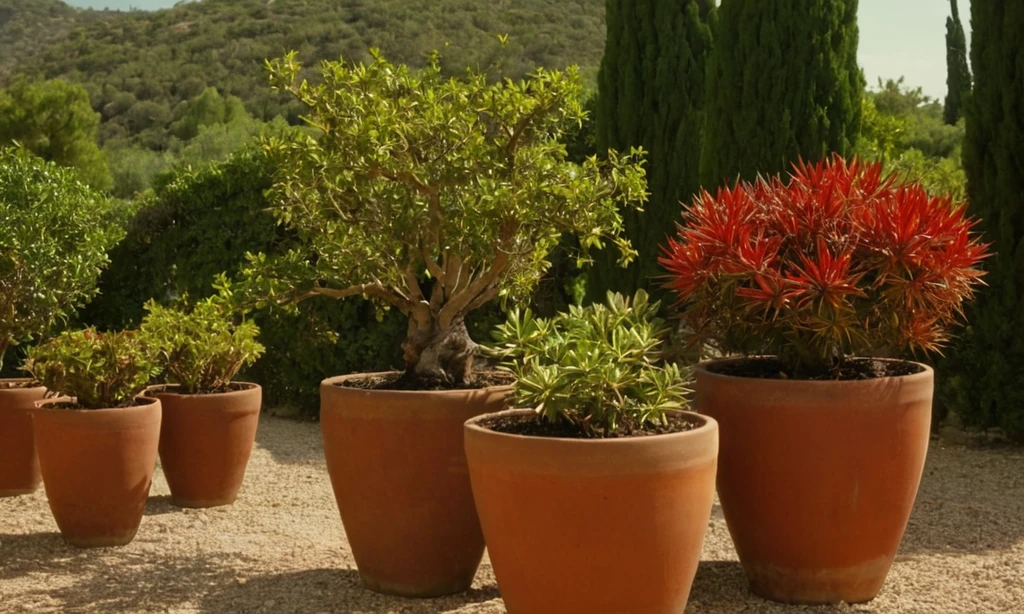 Fernando agarrando algunas plántulas rojas en una maceta y extendiendo sus ramas por una jardín veraniega. Traducido: Cómo plantar bulbos de azafrán paso a paso fácilmente.