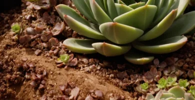 Texto español Un desastre de lesiones: La importancia del drenaje para los suculentas. Traducido al inglés como: Arreglar un suculento agrietado.
