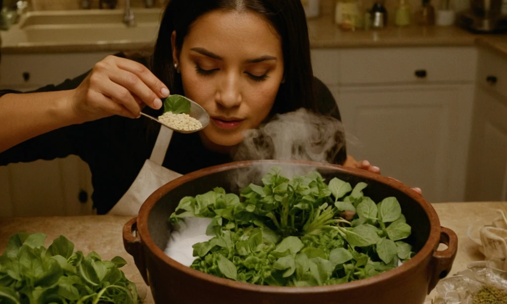 Persona mezclando ingredientes para la configuración de fertilizante hidropónico en casa mientras habla español en su cara.