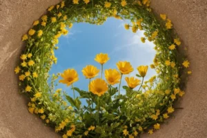 Un ramo de flores dispuesta en un círculo con sus significados grabados: amistad (1a flor)