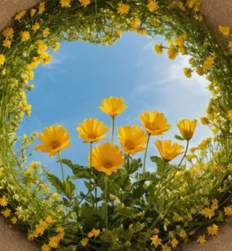 Un ramo de flores dispuesta en un círculo con sus significados grabados: amistad (1a flor)