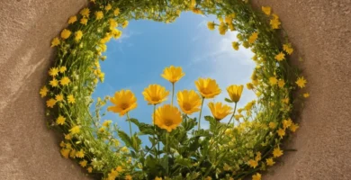 Un ramo de flores dispuesta en un círculo con sus significados grabados: amistad (1a flor)