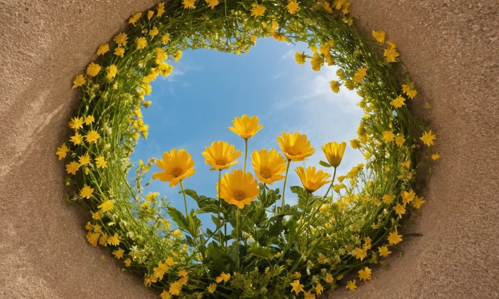 Un ramo de flores dispuesta en un círculo con sus significados grabados: amistad (1a flor)