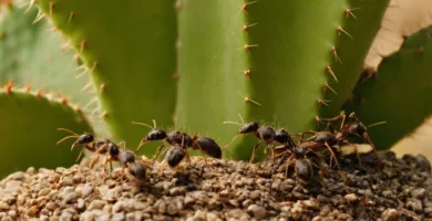 Eliminar eficientemente las hormigas de cacti mientras mantiene la integridad de la planta utilizando métodos naturales como solución de jabón y agua hirviendo.
