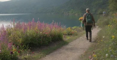 Persona sosteniendo un frasco lleno de agua y cortando flores mientras hablaba por teléfono con voz tranquila. Guía para plantar flores de jacinto en agua.