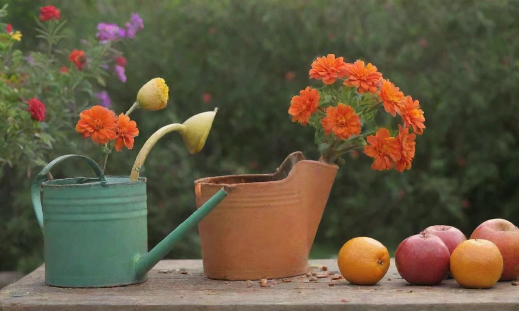 Persona sosteniendo guantes y usando guantes de jardinería mientras tiende a un jardín de flores de color brillante lleno de varias plantas y semillas de fruta. La frase en español es Cómodo sembrar semillas de nabo y crear huerto colorido.( Cómo sembrar semillas de girasol y crear un jardín colorido en inglés.)
