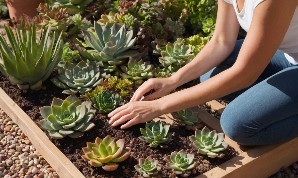 Persona arrodillada frente a una cama de jardín