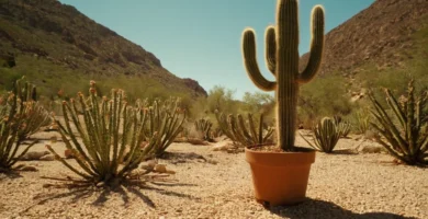 Planta de cactus con símbolo de sol en ella con conservación de luz de texto para sus cactus en español. (La frase no traduce bastante al inglés - una especie de mezcla entre instrucción