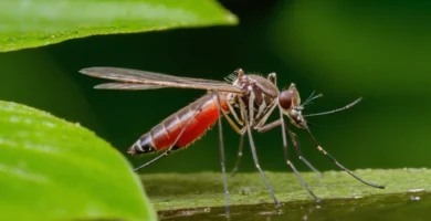 Effortlessly flipping through a mosquito control guide while maintaining focus on the garden with plants