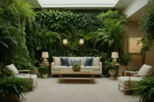 Diseñador de interiores eligiendo plantas con hojas largas