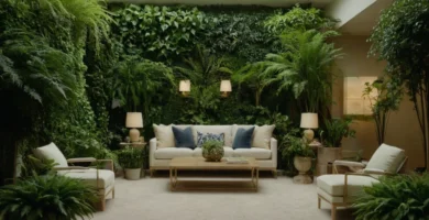 Diseñador de interiores eligiendo plantas con hojas largas