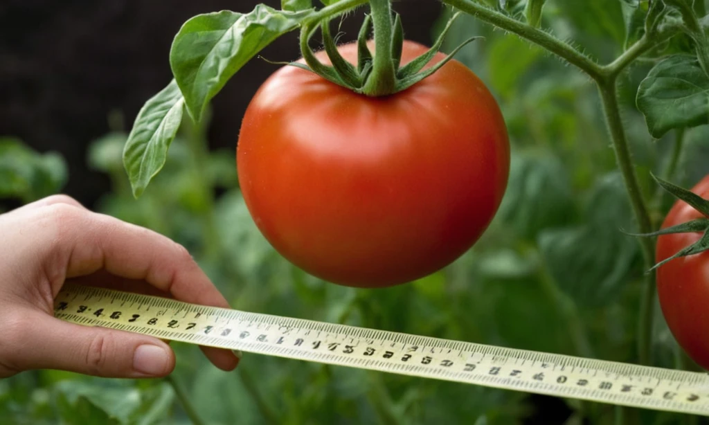 Persona midiendo una planta de tomate con una regla. El título se traduce en ¿Qué plantas pertenecen a la familia Solanaceae? en inglés.