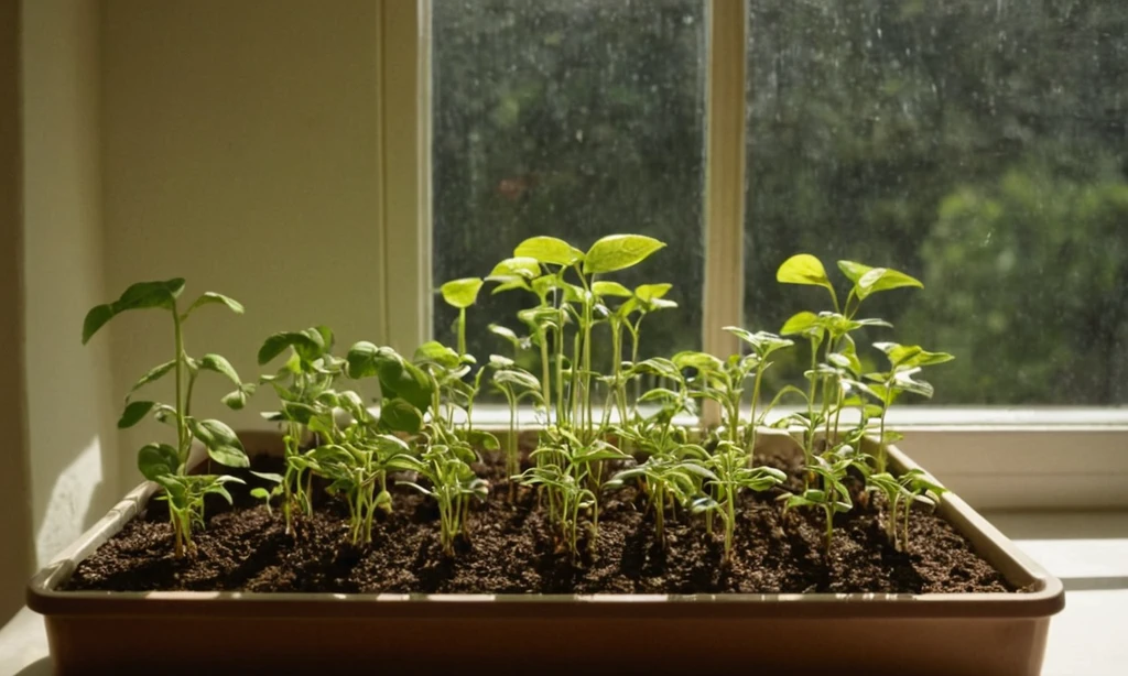Plantar semillas en interiores para plantas fáciles de crecer en su espacio habitable sin ventanas. Un concepto de jardinería que muestra técnicas de crecimiento y cuidado de plantas dentro del entorno interior limitado sin ventanas.