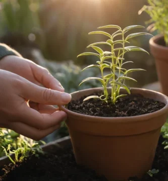 Persona sosteniendo una mano con plantas afeitadas por el sol en primer plano