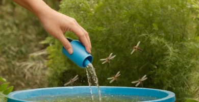 Limpando y recogiendo diferentes tipos de papeles alrededor de una fuente de agua que genera sonido