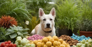 Perro que recoge los tratamientos bajo una serie de opciones de plantas que muestran niveles variables de toxicidad.