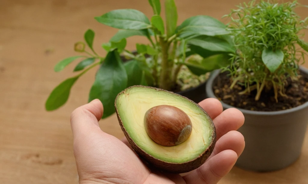 Persona conteniendo una nueva semilla de aguacate después de seguir una guía detallada sobre la plantación correctamente