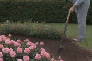 Persona sosteniendo un ramo de rosas con su sistema raíz visible y enfocado con determinación. El mensaje comunica sutilmente el uso de métodos naturales de etiquetado de insectos como una solución eficaz para mantener las plagas alejadas de las flores