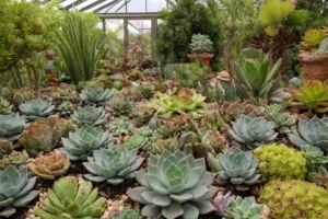 Jardín botánico que muestra varias especies de suculentas en exhibición para coleccionistas