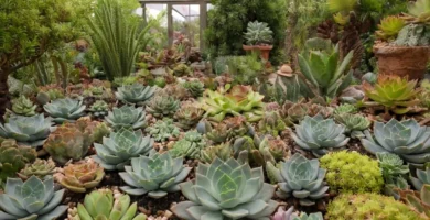 Jardín botánico que muestra varias especies de suculentas en exhibición para coleccionistas