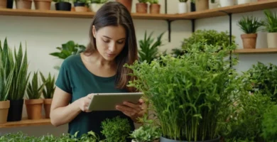 Mujer selección de plantas de navegación