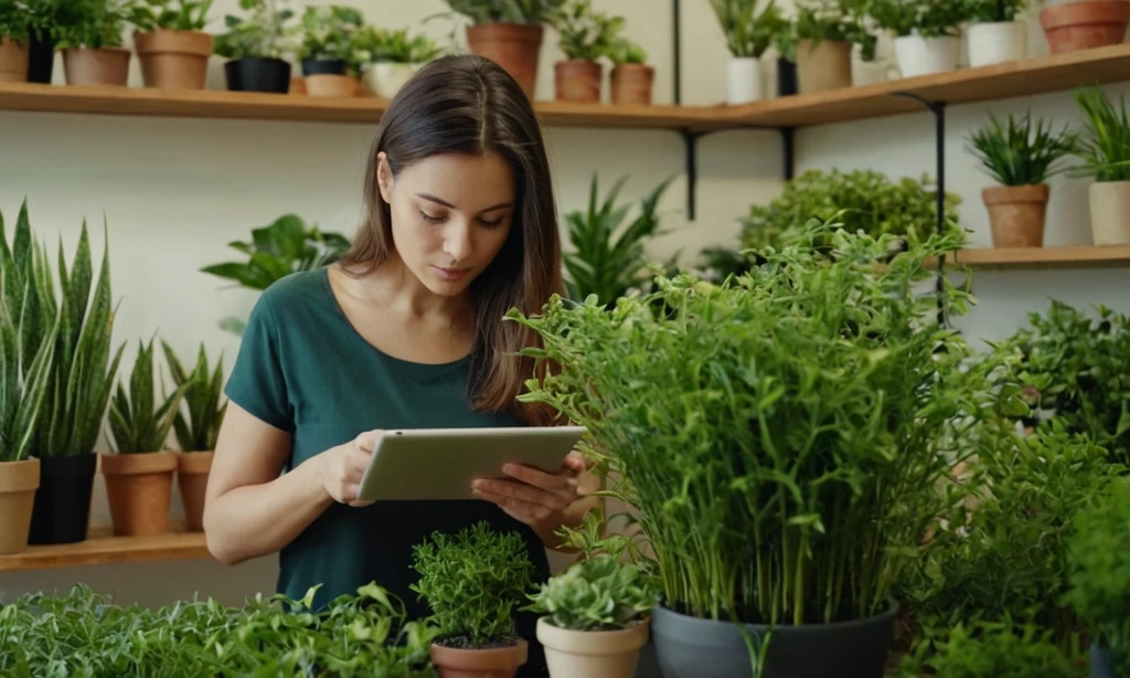 Mujer selección de plantas de navegación