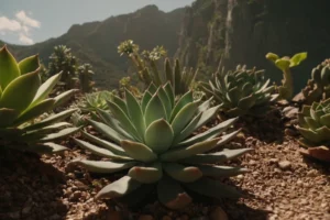 Tarjeta de título español para una película animada que muestra plantas superando altas temperaturas y otros desafíos en su viaje. Traducido como Resistencia increíble: Suculentas y Temperaturas extremas.