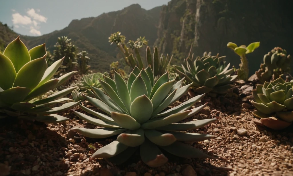 Tarjeta de título español para una película animada que muestra plantas superando altas temperaturas y otros desafíos en su viaje. Traducido como Resistencia increíble: Suculentas y Temperaturas extremas.
