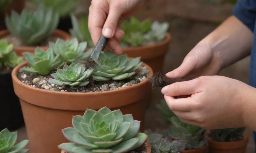 Mujer cuidando diligentemente su colección de plantas tropicales