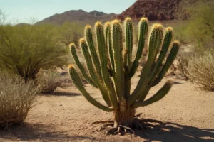 Cactus con brazos rotos mostrando signos sedientos junto a sus raíces.