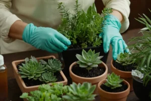 Aficionados a las plantas siguiendo una rutina de prevención y tratamiento de plagas