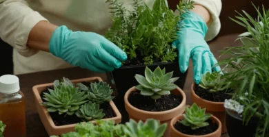 Aficionados a las plantas siguiendo una rutina de prevención y tratamiento de plagas