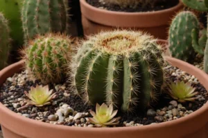 Planificando un cactus en una mezcla terrena y rica en nutrientes