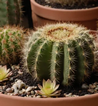 Planificando un cactus en una mezcla terrena y rica en nutrientes