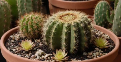 Planificando un cactus en una mezcla terrena y rica en nutrientes