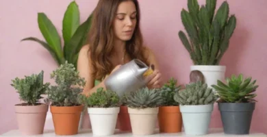 Planificando las plántulas directamente en una cama de jardín con la cámara enmarcando su crecimiento como instrucciones leídas 1. Agua semanal y 2. Ponga el sol completo. Una familia feliz de plantas interiores también aparecen en pantalla.