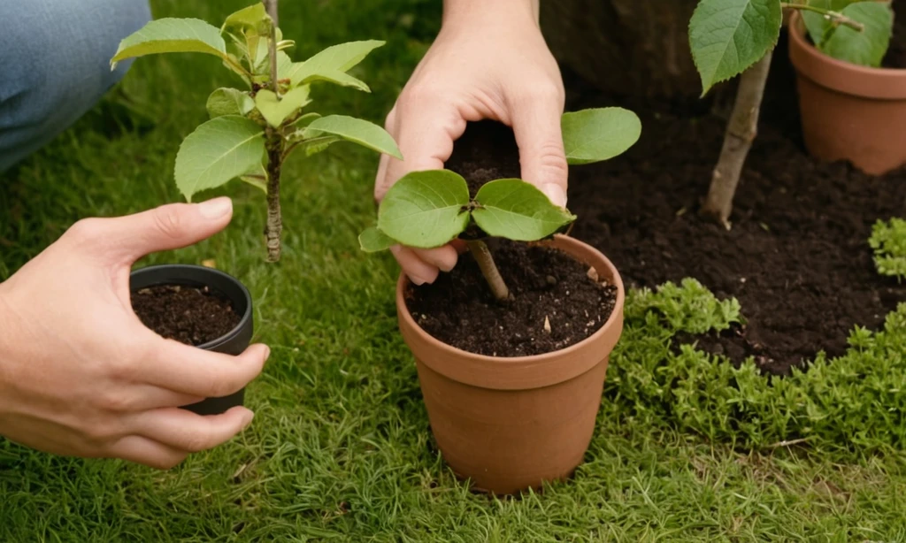 Persona sosteniendo una pequeña olla llena de suelo