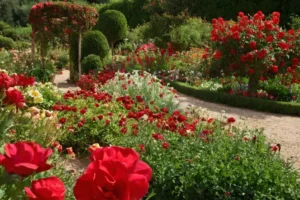 jardin con flores rojas perennes