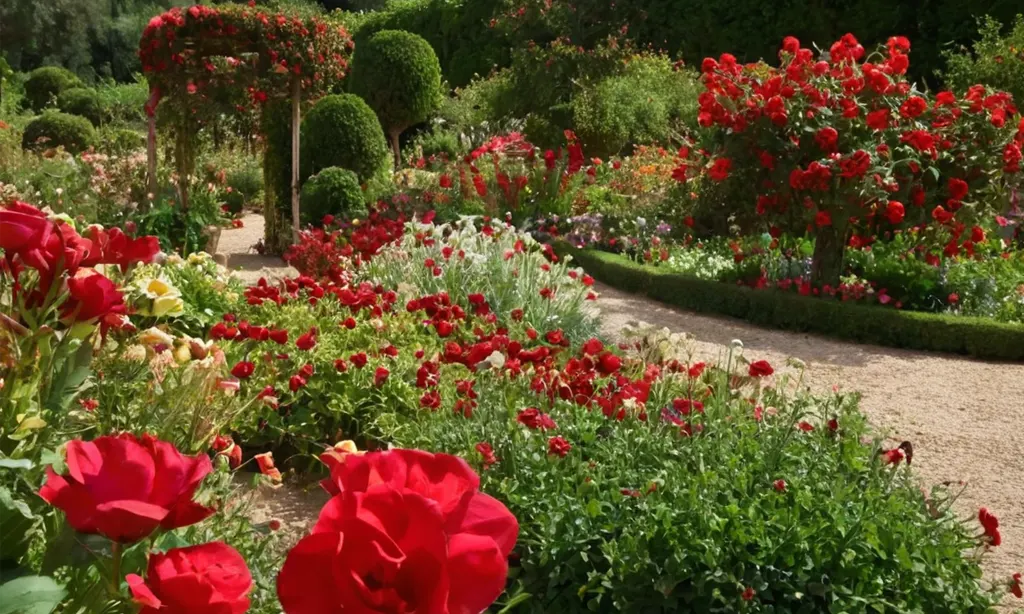 jardin con flores rojas perennes